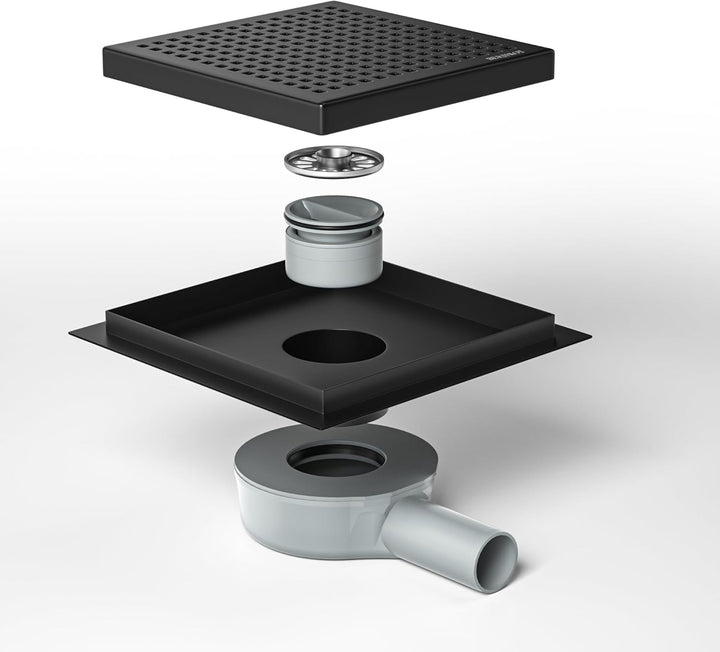 Duschrinne Quadrat 20 * 20cm, 360° Siphon mit Geruchsstop und Haarsieb Edelstahl Ablaufrinne Bodenab