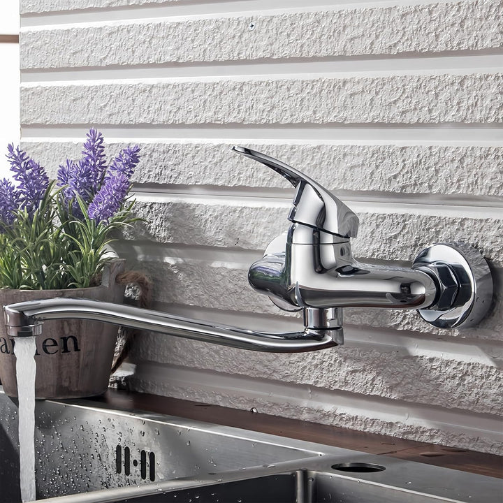 Wasserhahn Wandmontage, Küchenarmatur Wandmontage, 360° Drehbar Wasserhahn Küche Wandarmatur, Spülti