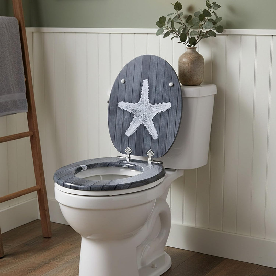 SINOBATH WC-Sitz Toilettensitz mit Absenkautomatik, MDF-Holzkern, Softclose-Scharnier (Grauer Seeste