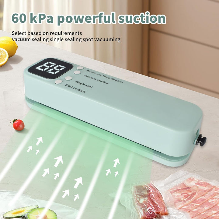 Vakuumiergerät,60 Kpa Kompakte Vakuumiermaschine,Mini Vakuumierer mit 3 Temperaturstufen,5 Beutel,2