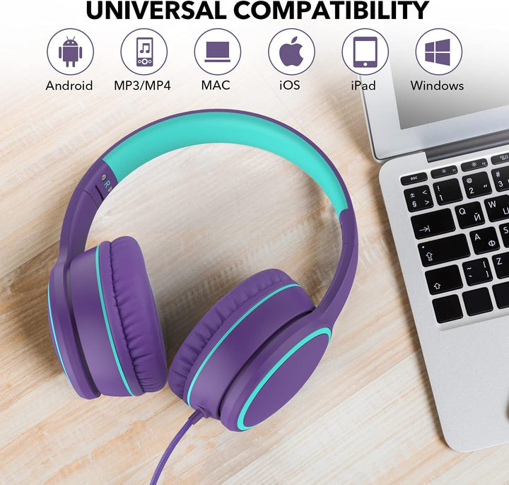 RORSOU R10 Over-Ear-Headphones mit Mikrofon, leichte faltbare Stereo-Bass-Headset mit 1,5 m nicht ve