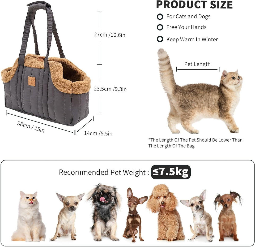 PETCUTE Tragetasche Hund und Katzen,Faltbare Warm Hundetragetasche Schultertasche mit Sicherheitshak