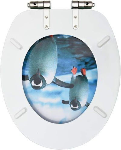 Toilettendeckel Toilettensitz mit Soft-Close-Deckel MDF Pinguin-Design Wc Sitz mit Absenkautomatik T