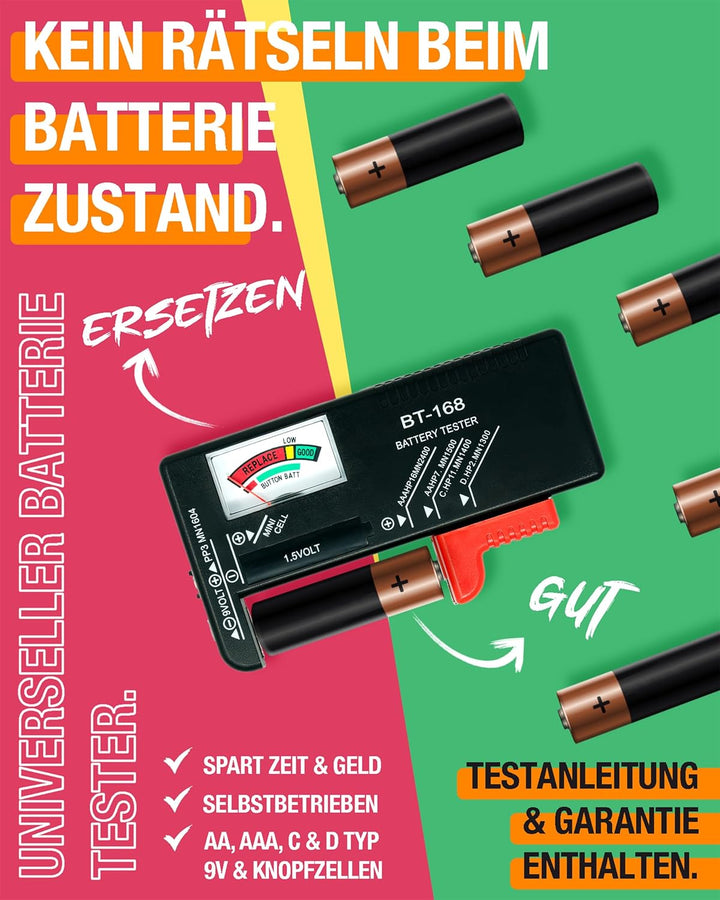 AKIELO+ Batterie Aufbewahrungsbox Mit Universalem Tester und Schraubendreher (Edition Max – Über 150