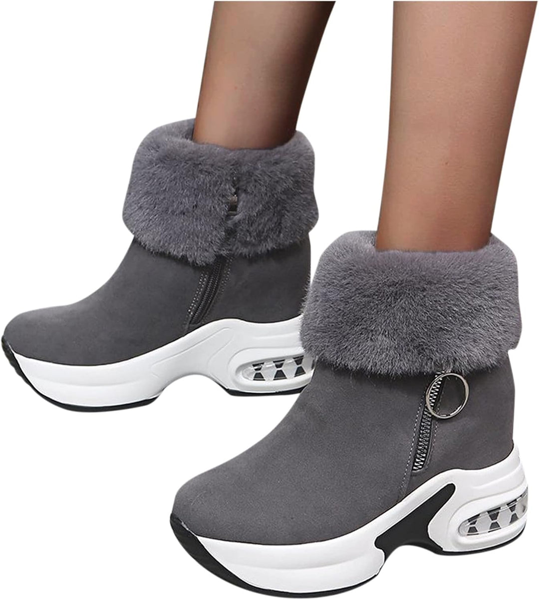 Winterstiefel Damen Stiefel Fraue Stiefeletten mit Absatz Plateau Warm Gefüttert Schnürstiefel Winte