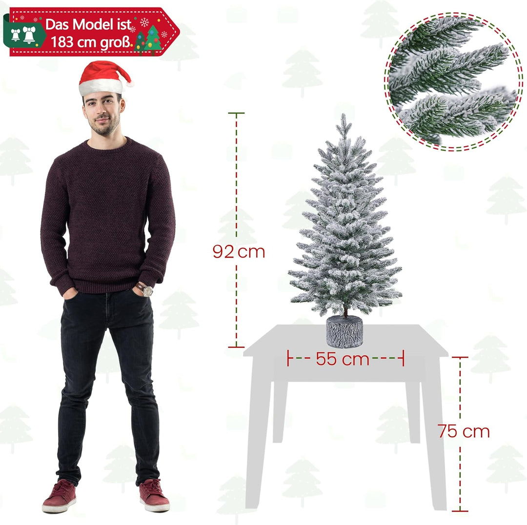 Yaheetech 94 cm Mini Künstlicher Weihnachtsbaum mit Schnee, Eingetopfter Tannenbaum mit 50 LEDs in W