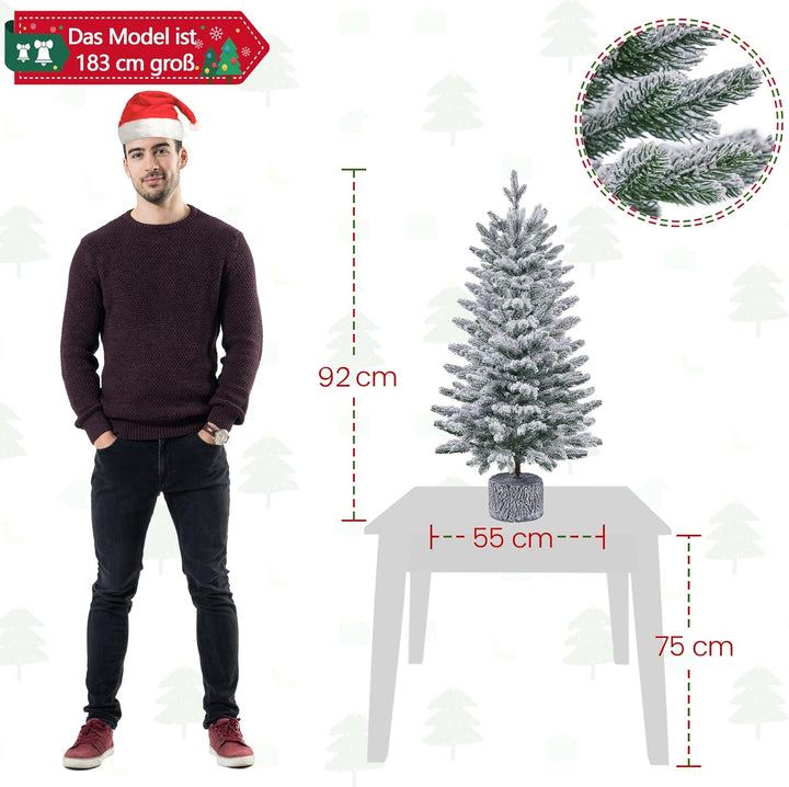 Yaheetech 94 cm Mini Künstlicher Weihnachtsbaum mit Schnee, Eingetopfter Tannenbaum mit 50 LEDs in W