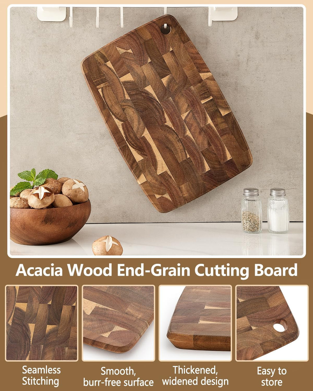 XINZUO Akazienholz Hirnholz-Schneidebrett 36 * 24 * 1,9cm Holzbrett Küche Hackbretter, Aufschnittbre