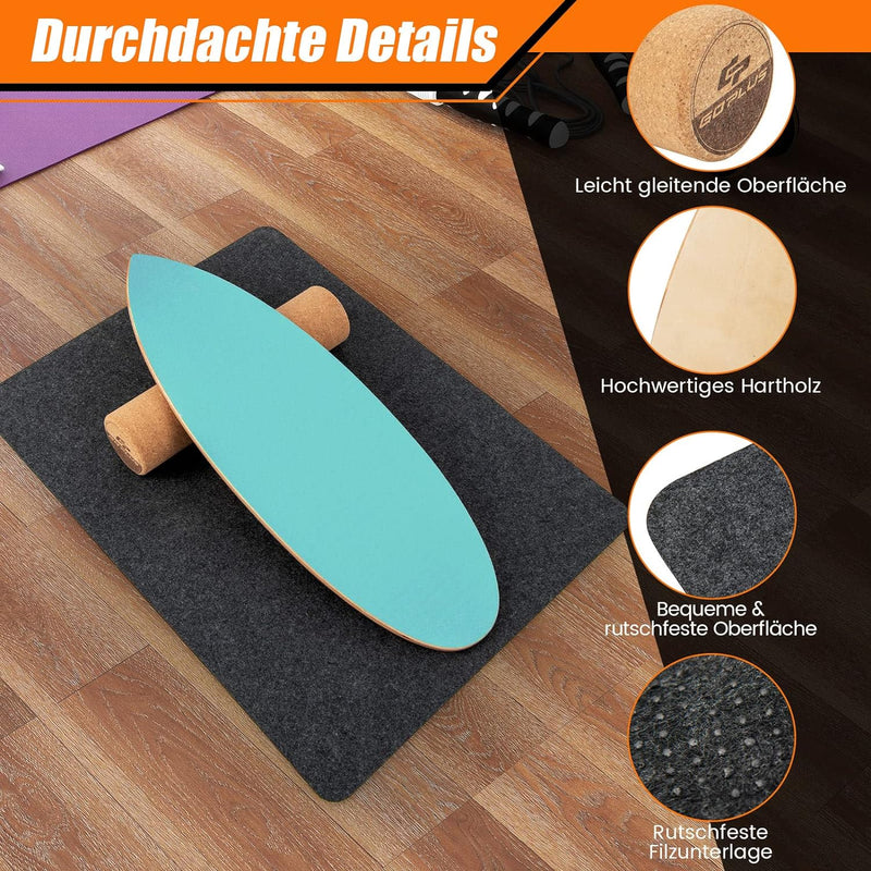 COSTWAY Balance Board aus Holz, Balancebrett, Balance Trainer Trickboard für zuhause, inkl. Korkroll