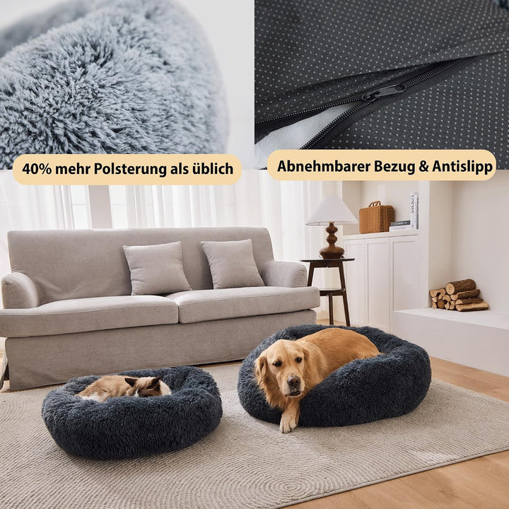 Hundebett Katzenbett Waschbar flauschig 70 cm Grau | orthopädische Hundebetten grosse und kleine Hun
