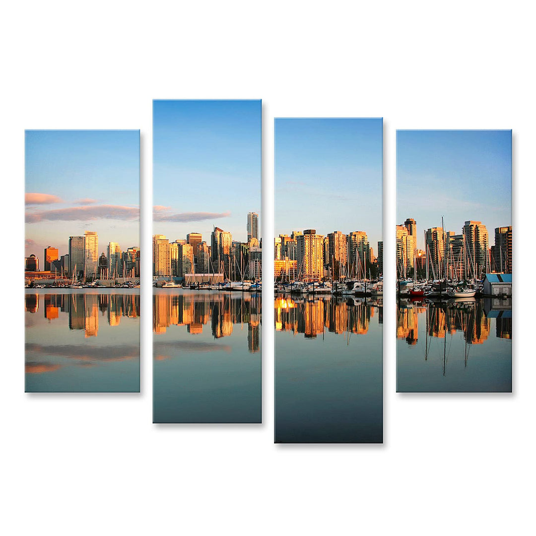 islandburner Bild auf Leinwand Vancouver Downtown Skyline Panorama Bei Sonnenuntergang Bilder Wandbi