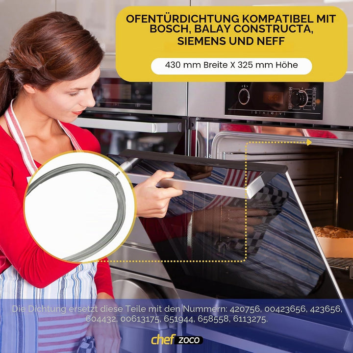 CHEFZOCO Türdichtung für Backofen, Gummi, für Backofen, universell, Masse 450 mm breit x 340 mm hoch