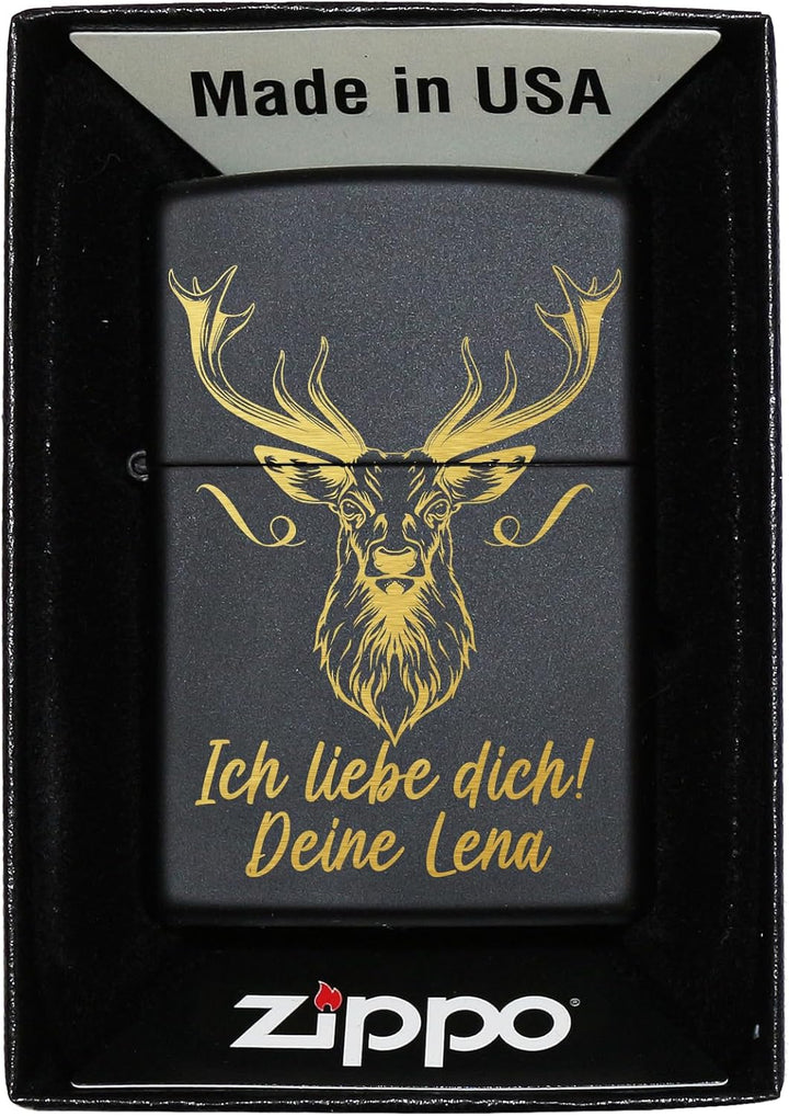 Jäger & Hirsch Zippo Feuerzeug mit Gravur personalisiert | Männer Geschenke für Jäger & Jagd, mit Hi