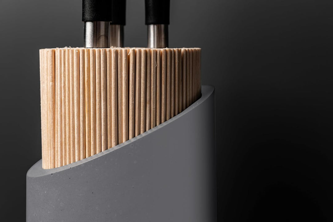 Messerblock & Löffelhalter Set - aus Beton und Bambus | Rund | 21 x 12cm | Handarbeit von GRAURAUM S