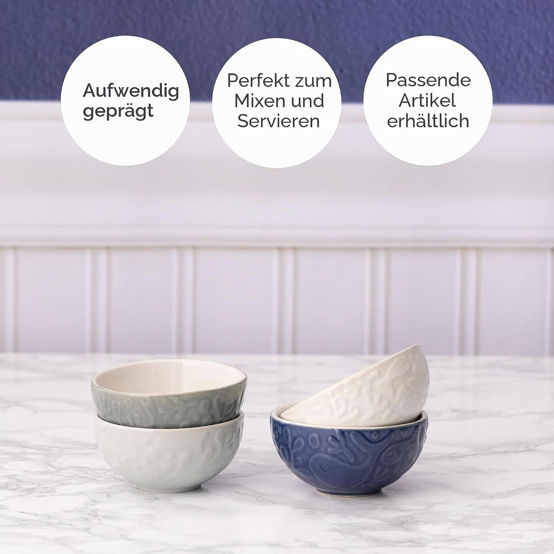 Mason Cash Nautische Vorbereitungsschalen, 4er-Set, je 175 ml, Steingut-Töpfe mit geprägtem Meeresle