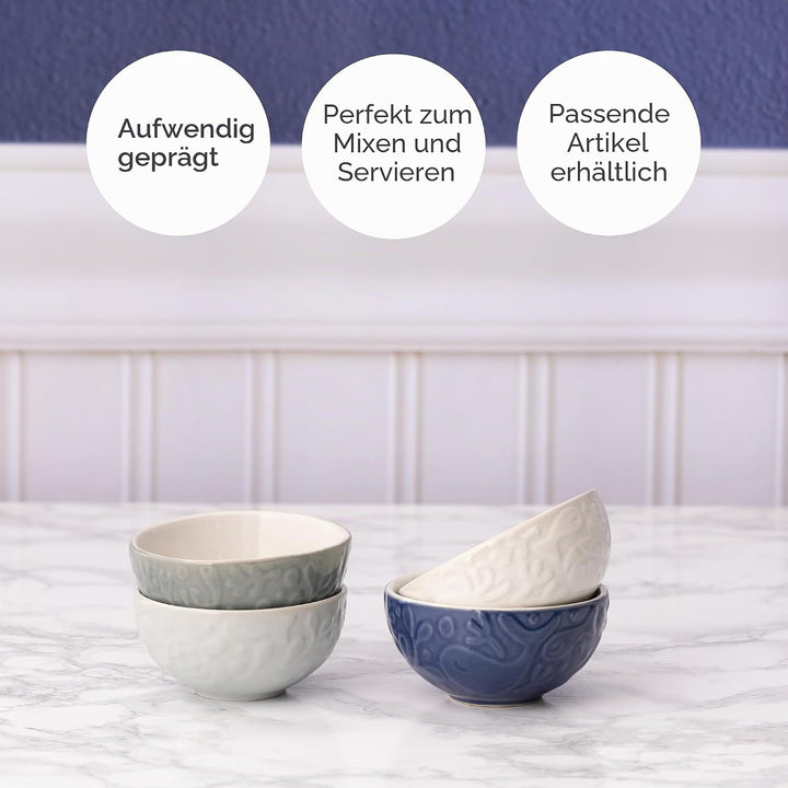 Mason Cash Nautische Vorbereitungsschalen, 4er-Set, je 175 ml, Steingut-Töpfe mit geprägtem Meeresle