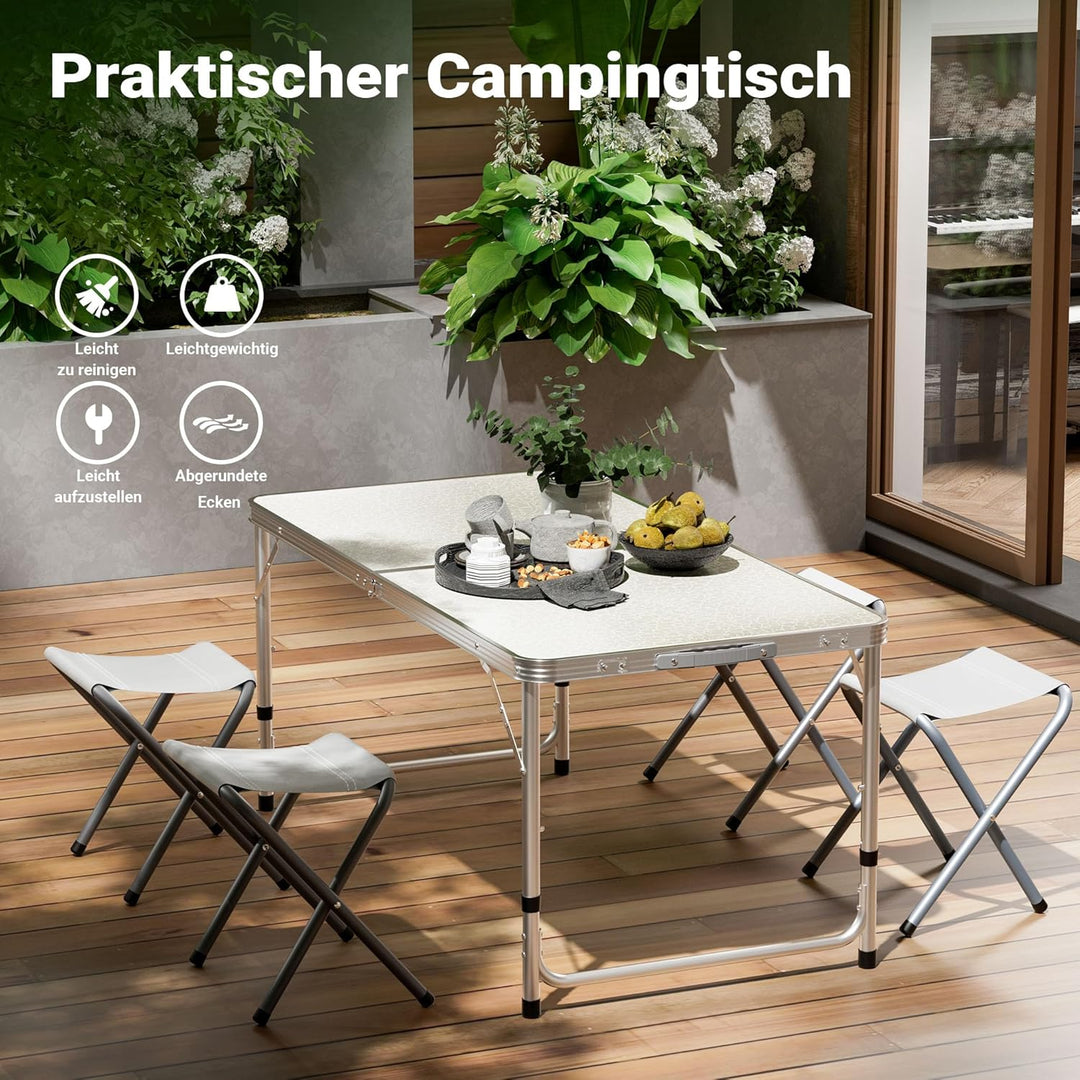 Wiltec Campingmöbel Set 5tlg. Campingtisch mit Stühlen höhenverstellbarer Tisch Plus 4 Campingstühle