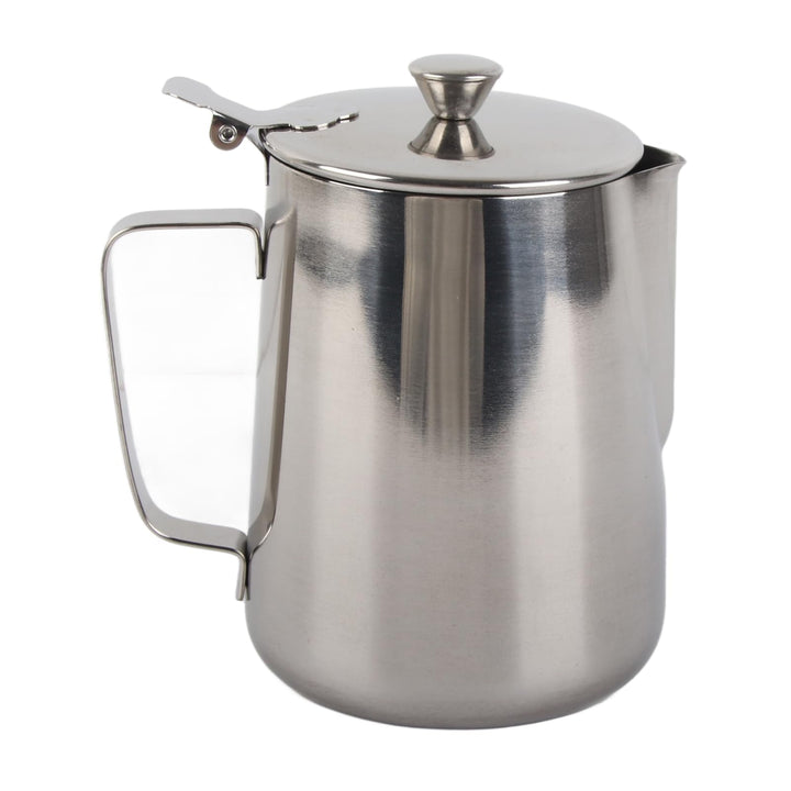 Milch Pitcher, Edelstahl-Aufschäumbecher, Edelstahl-Kaffeetasse, Milchaufschäumkrug mit Deckel für L