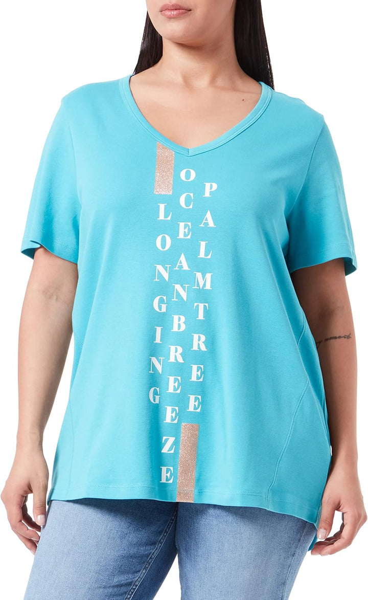 SAMOON Damen 871040-26206 T-Shirt, Curacao Blue Gemustert, 44