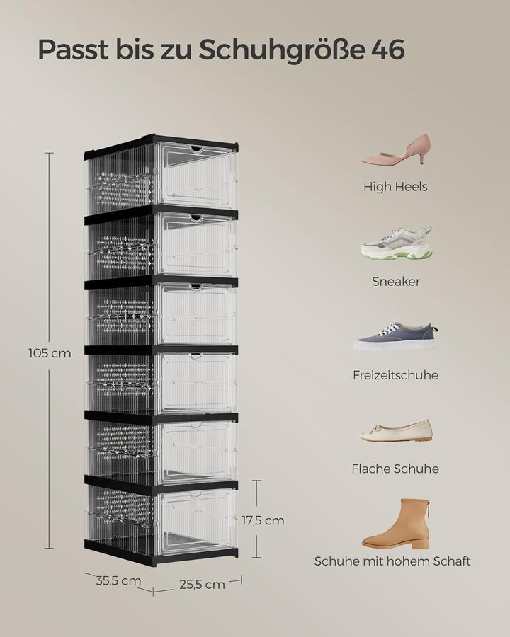 SONGMICS Schuhschrank, mit 6 Schuhboxen, integrierter Schuh-Organizer, faltbar, tragbar, für Schuhe