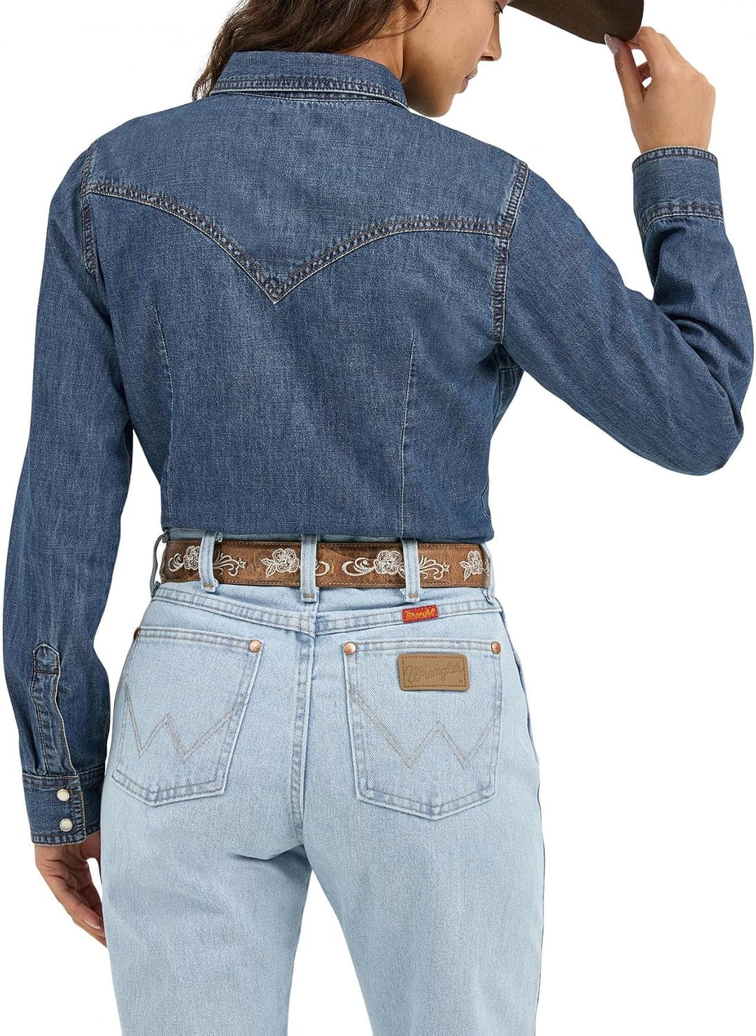 Wrangler Damen Western Long Sleeve Denim Snap Shirt Hemd XL Dunkles Denim, XL Dunkles Denim