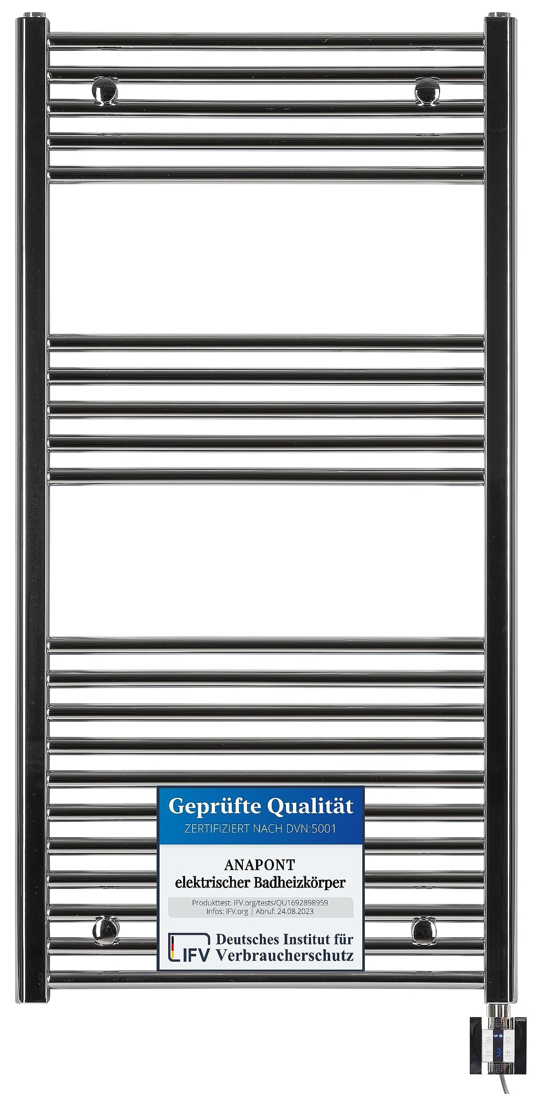 anapont elektrischer Badheizkörper - Chrom gerade - Timer-Funktion - Handtuchheizkörper - Badheizung