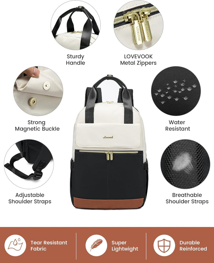 LOVEVOOK Rucksack Damen, 15,6 Zoll Laptop Schulrucksack Teenager Mädchen mit Laptopfach, Wasserdicht