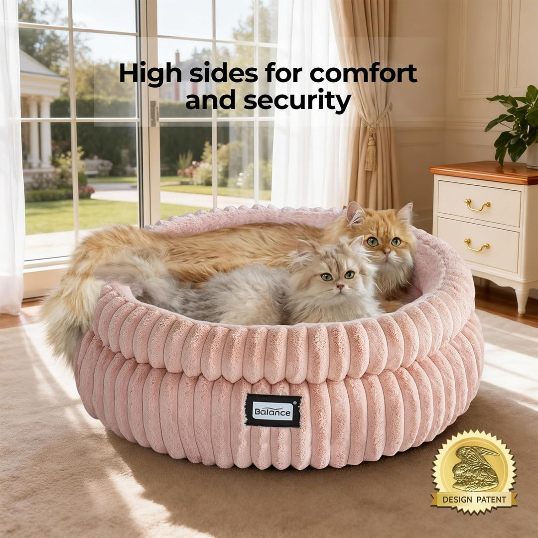 Balance Katzenbett, waschbares, rundes Katzenbett für Hauskatzen, superweiches Plüsch-Kunstfell, Hau