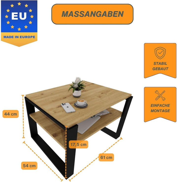 CraftPAK Wohnzimmer Tisch für Couch aus hochwertigem Holzwerkstoff, Stabiler & moderner Couchtisch m