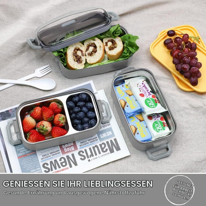 Bugucat Lunchbox Edelstahl 1700ML,Bento Box Brotdose Auslaufsicher Luftdichte Brotzeitbox mit Fächer