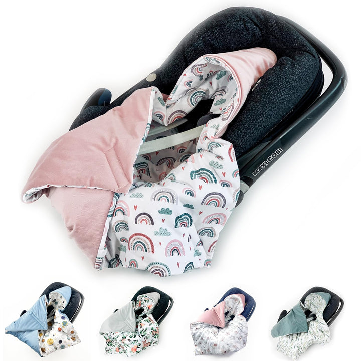 BABEES© Wattierte Velvet Winter Einschlagdecke mit Füllung für Babyschale Autositz, Universal,Baby D
