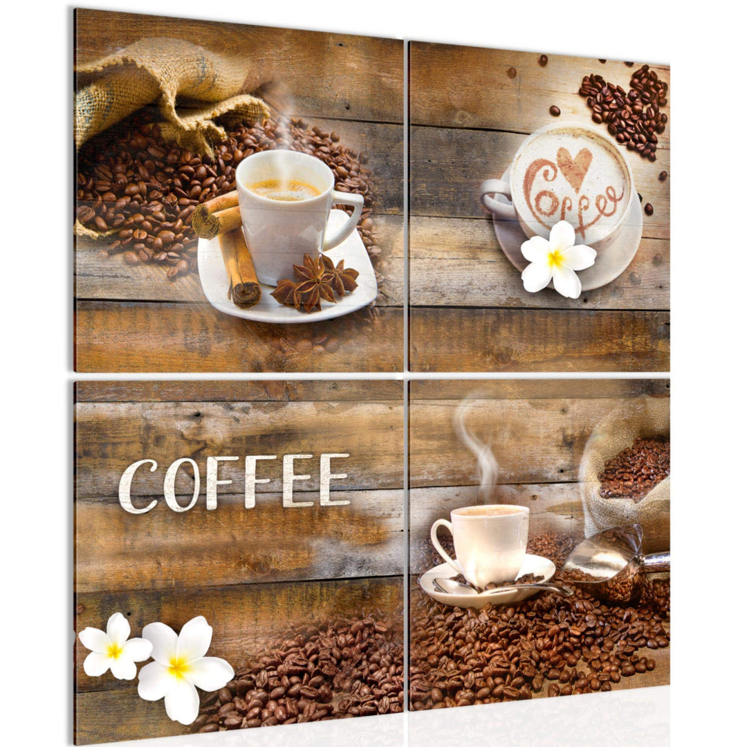 Runa Art - Bilder Kaffeetasse Küche Wandbild auf Vlies Leinwand Esszimmer Küchenbilder 4 Teilig 80 x
