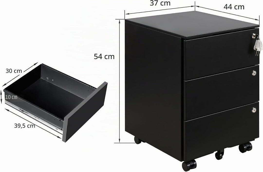LVSTEEL Rollcontainer mit Schubladen, Mobiler Aktenschrank unter Schreibtisch, Abschliessbarer Büros