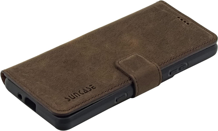 Suncase Book-Style Hülle kompatibel mit Sony Xperia 10 IV (2022) Leder Tasche (Slim-Fit) Lederhülle