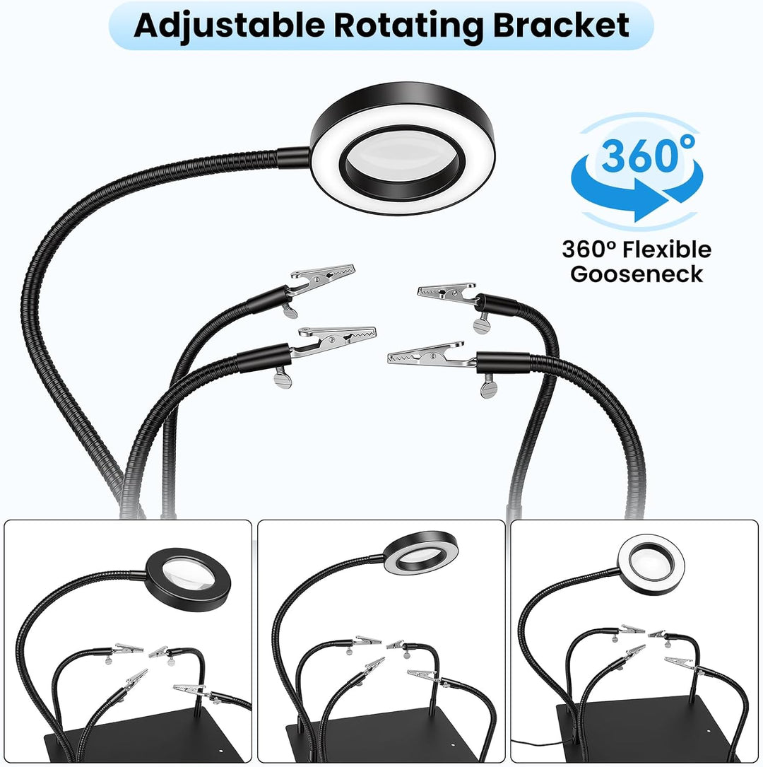 Dritte Hand Löten, Lötstation Helfende Hand mit 3X Lupe und 4 Flexible Arme | PinBoTronix Löthilfe m