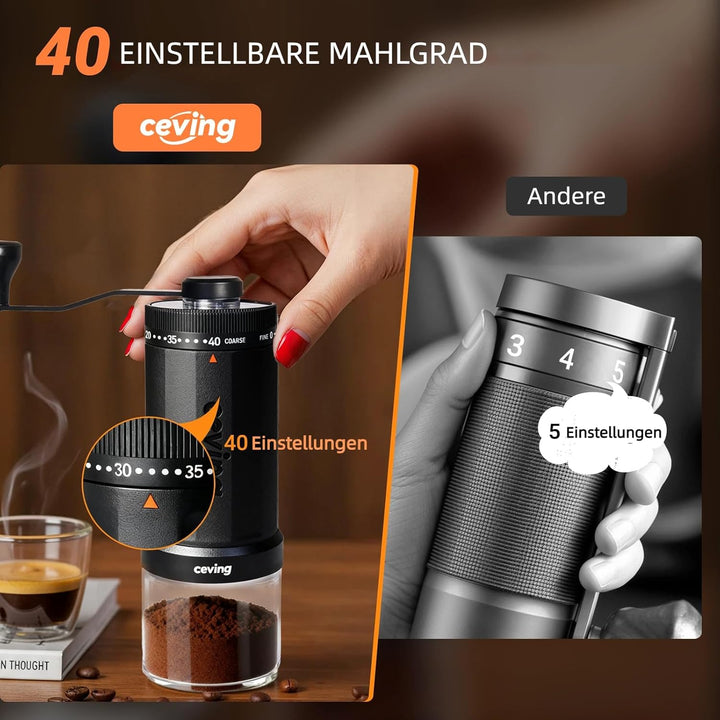 Weltweit Erster Manueller Kaffeemahlwerk Mit 60g Grosser Kapazität, Tragbare Hand-Kaffeemühle Mit 40