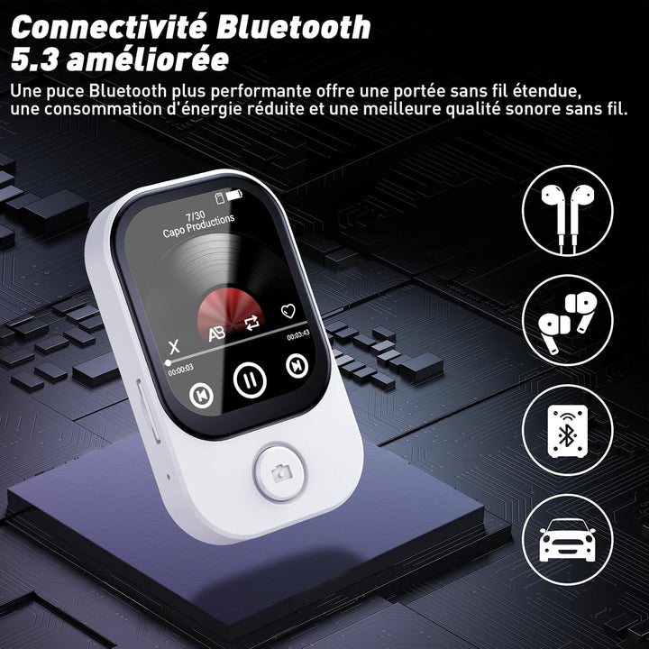 64GB MP3 Player Bluetooth 5.4 mit 180° Aufklappbar Kamera, RWSRW Mini Musik Player HD Lautsprecher F