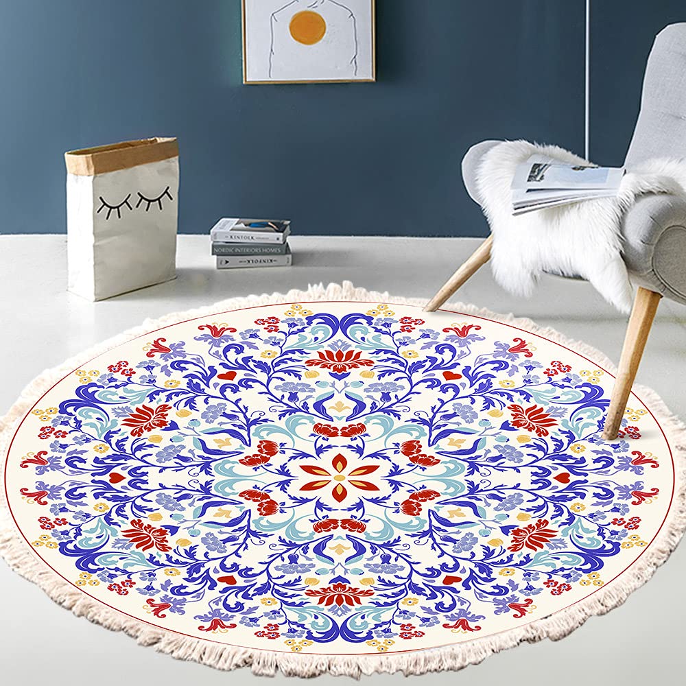 Vintage Boho Baumwolle Teppiche Mandala Muster Waschbar Handgewebte Böhmische Runder Teppich mit Qua