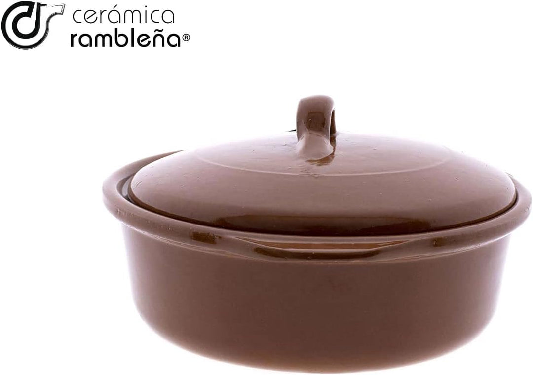 CERÁMICA RAMBLEÑA | Steingutkasserolle mit Deckel | Direkt befeuerte Kasserolle | Traditionelle Kera