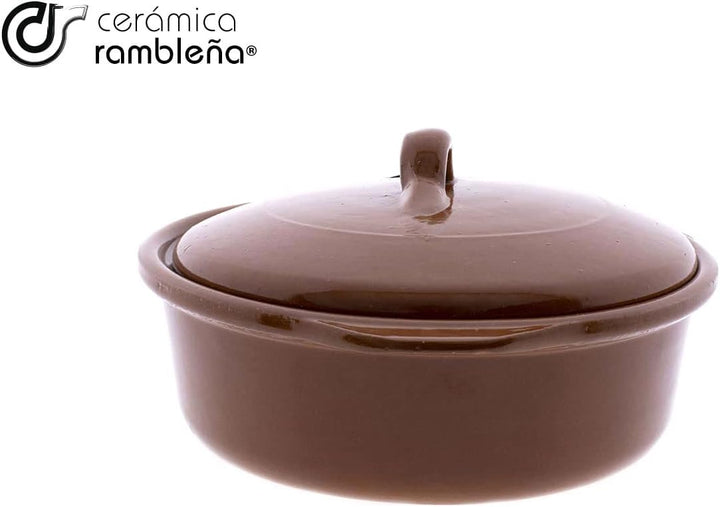 CERÁMICA RAMBLEÑA | Steingutkasserolle mit Deckel | Direkt befeuerte Kasserolle | Traditionelle Kera