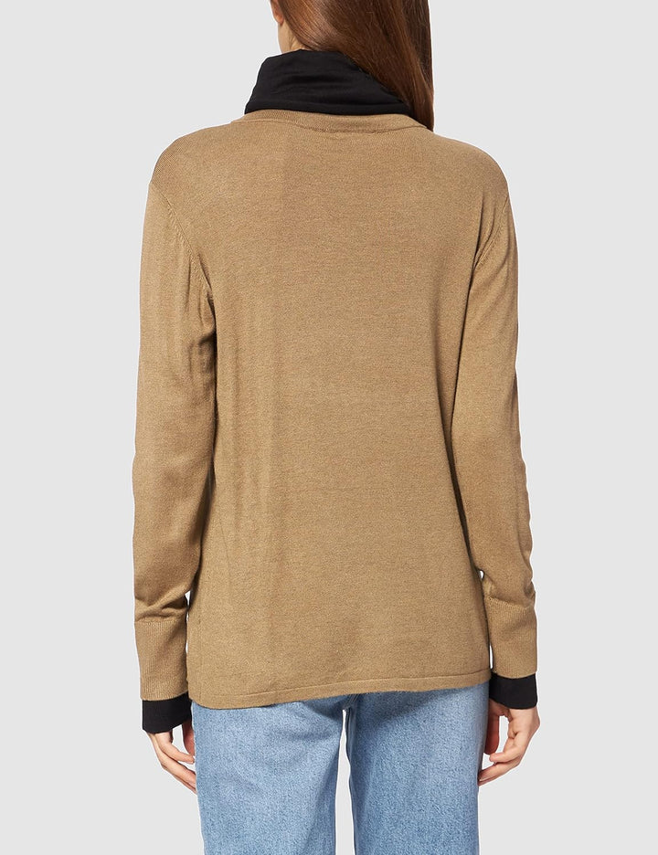 Timezone Damen Double Layer Turtleneck Pullover S Caramel Beige Melange, S Caramel Beige Melange
