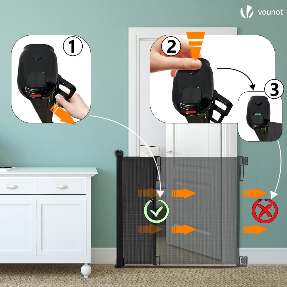 VOUNOT Treppenschutzgitter Ausziehbar Türschutzgitter Roll 0-180cm, Einziehbar Treppenschutzrollo fü