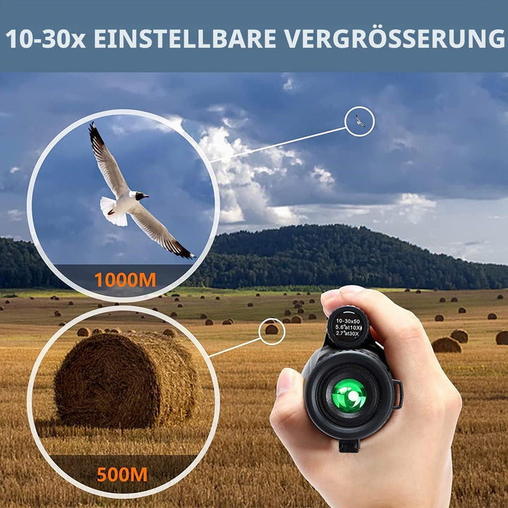 Monokulares Teleskop, 10-30X50 Zoom HD Monokular mit IPX7 Nebel Wasserdicht Stossfest, FMC BAK4 Pris