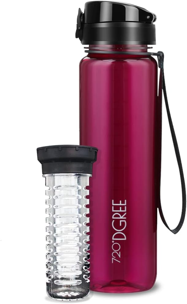 720°DGREE Trinkflasche 1l “uberBottle“ crystalClear +Früchtebehälter - BPA-Frei, Auslaufsicher - Was