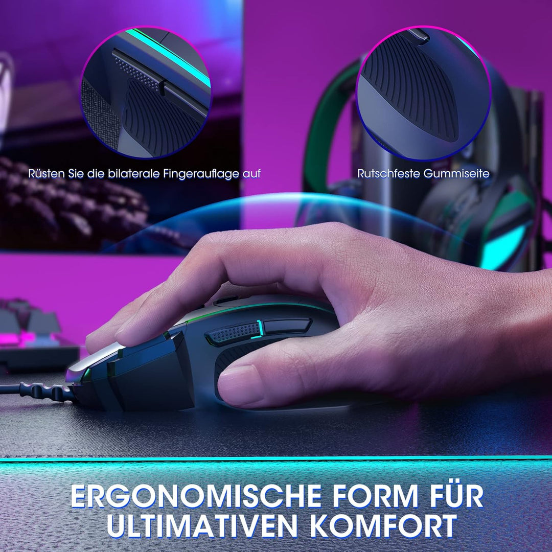 Gaming Maus, Gaming Mouse mit 8 Programmierbare Tasten und Einstellbar 8000 DPI, RGB Beleuchtung PC