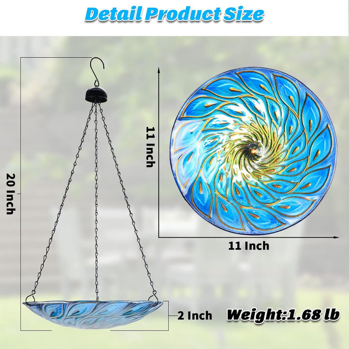 MUMTOP Vogeltränke zum Aufhängen, 27,9 cm, Glas, Pfau, Vogelfutterstation für Garten, Hof, Dekoratio