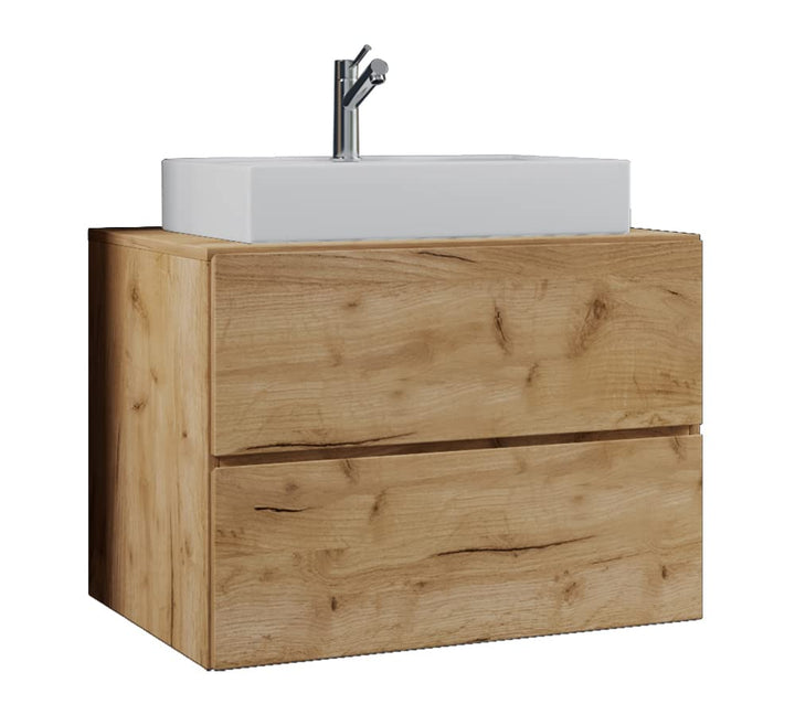 VCM 2-TLG. Waschplatz Waschtisch Badmöbel Set Waschbecken Lendas S Schublade 80, Honig-Eiche