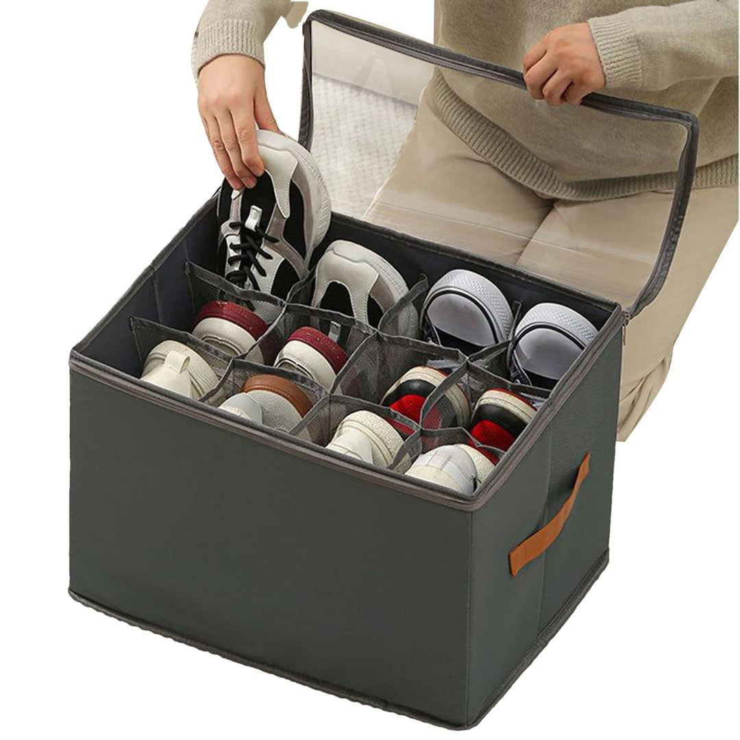 Schuh-Organizer-Box, transparenter Griff, 42 x 32 x 30 cm, platzsparend, faltbar, verstellbare Trenn