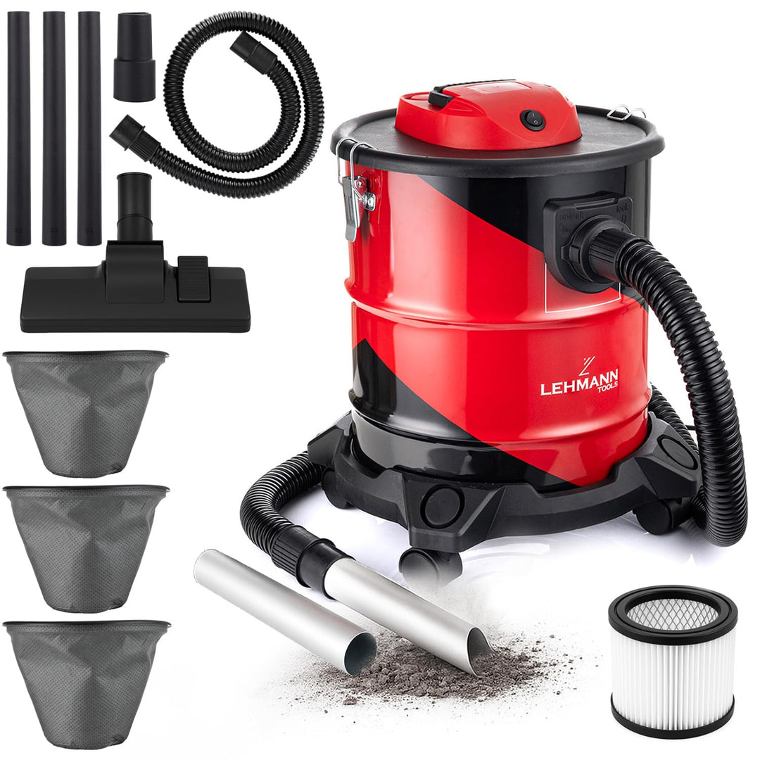 LEHMANN Haddo Industriestaubsauger 2000W - Aschesauger für Kamin mit Doppelfilteranlage - Nass Trock