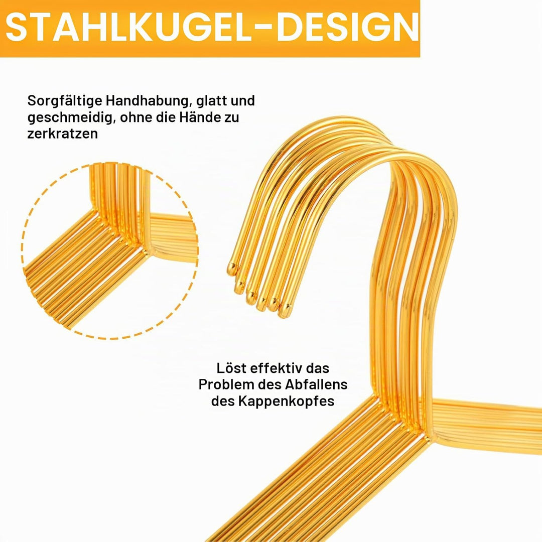 YEXEXINM 30er-Pack Goldene Metallbügel, 42cm Edelstahl Kleiderbügel mit Kugelspitzen, 3,0mm Dicke Ro